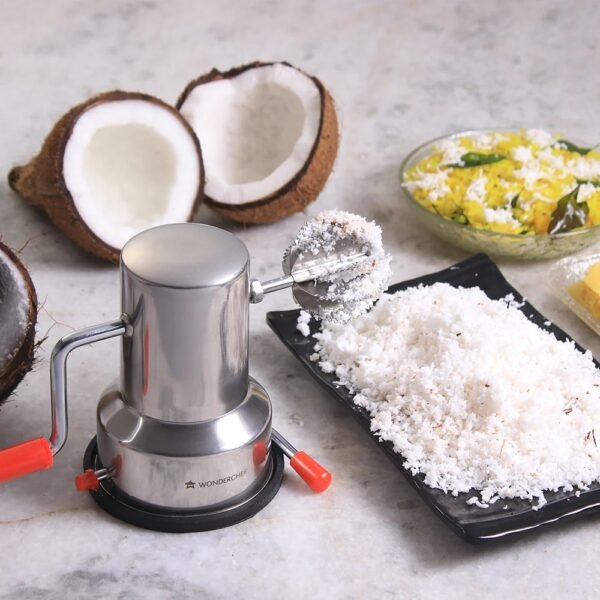 Stainless Steel Coconut Scraper for Kitchen, Vacuum Base, Rotatable Handle, Manual Operation, Silver