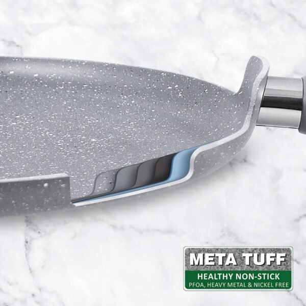 Granite 28cm Non-Stick Dosa Tawa | Induction Bottom | Soft-Touch Handles | Virgin Aluminium | PFOA/Heavy Metals Free | 3.5mm | 2 Year Warranty | Grey - Image 4
