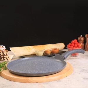 Granite 28cm Non-Stick Dosa Tawa | Induction Bottom | Soft-Touch Handles | Virgin Aluminium | PFOA/Heavy Metals Free | 3.5mm | 2 Year Warranty | Grey