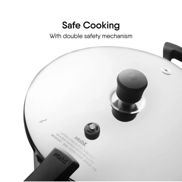Stahl Xpress Triply Stainless Steel Outer Lid Pressure Cooker- 8L | Gas & Induction Cooktops Compatible | Serves 8-10 People - Image 4