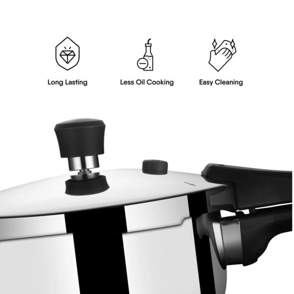 Stahl Xpress Triply Stainless Steel Outer Lid Pressure Cooker- 8L | Gas & Induction Cooktops Compatible | Serves 8-10 People - Image 3