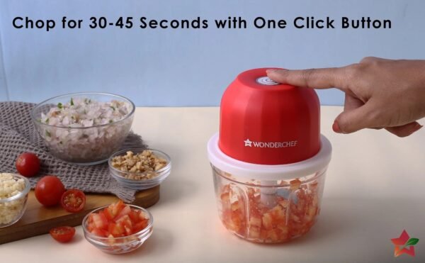 Wonderchef Zippy Rechargeable Wireless Electric Chopper, Stainless Steel Blades, One Touch Operation | Cordless 10 Seconds Chopping And Mincing Vegetables, Meat, etc | 30 Watts |1 Year Warranty - Image 2