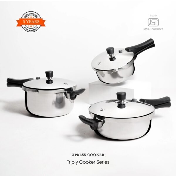 Stahl Xpress Triply Stainless Steel Pressure Cooker- 2.5L | Outer Lid | Works On Gas & Induction Cooktops | Serves 2-3 People - Image 6
