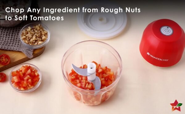 Wonderchef Zippy Rechargeable Wireless Electric Chopper, Stainless Steel Blades, One Touch Operation | Cordless 10 Seconds Chopping And Mincing Vegetables, Meat, etc | 30 Watts |1 Year Warranty - Image 3