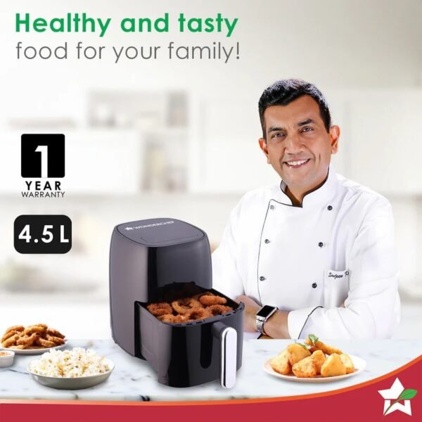 Neo Digital Air Fryer | Rapid Air Technology | 6 Pre-Set Menu Options | Temperature and Time Control | Automatic Shut-Off | Compact Design | 4.5 Litres | 1 Year Warranty | 1500 Watts | Black - Image 7