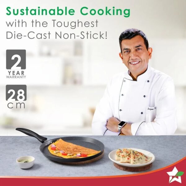 Duralite Die-cast 28 cm Dosa Tawa | 5 Layer Healthy Duramax Non-Stick Coating | Soft Touch Handle | Pure Grade Aluminium | PFOA Free | 2 Year Warranty | Grey - Image 5