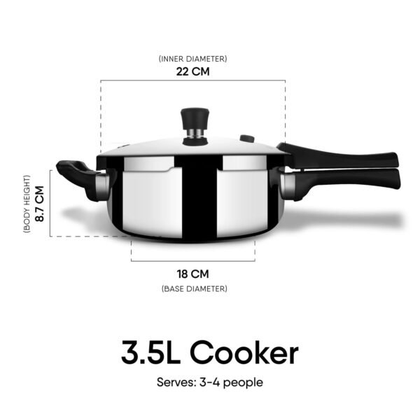Stahl Xpress Triply Stainless Steel Outer Lid- Pan Pressure Cooker- 3.5L | Gas & Induction Cooktops Compatible | Serves 3-4 People - Image 4