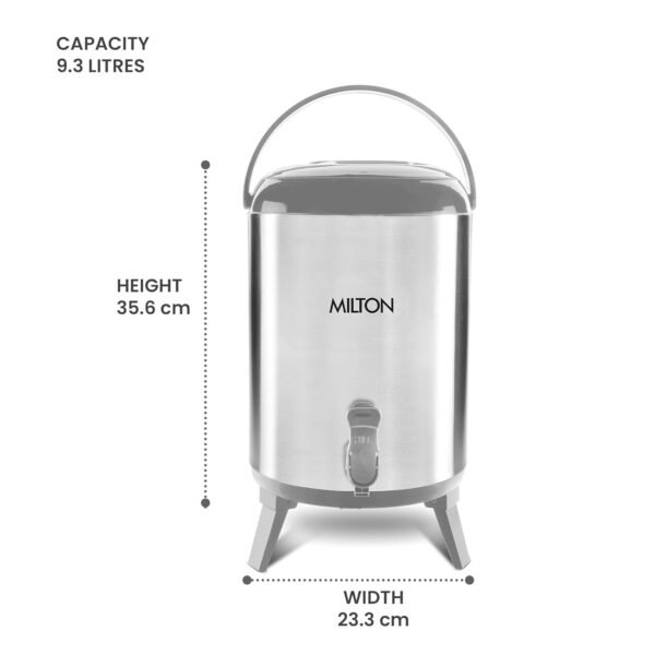 Milton Stellar 10 Thermosteel Water Jug | 10 litres | Silver | PU Insulated | Hot & Cold | Sturdy Base | Hygienic | Odour Free - Image 3
