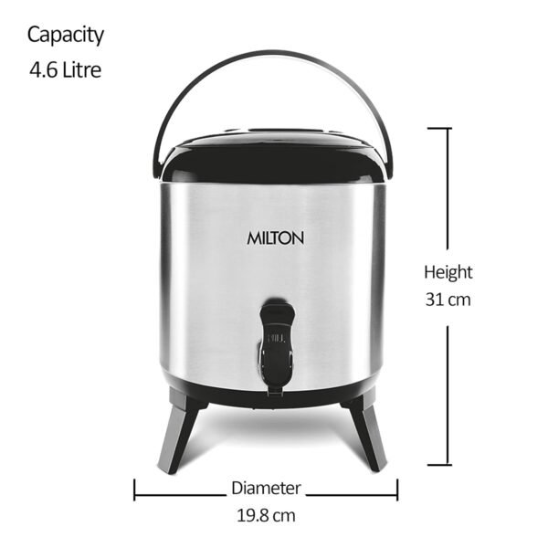Milton Stellar 5 Thermosteel Water Jug | 5 litres | PU Insulated | Hot & Cold | Sturdy Base | Hygienic | Odour Free | Silver Colour