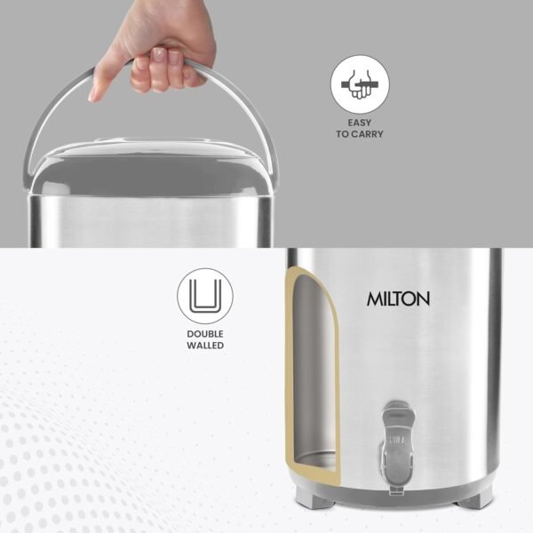 Milton Stellar 10 Thermosteel Water Jug | 10 litres | Silver | PU Insulated | Hot & Cold | Sturdy Base | Hygienic | Odour Free - Image 7