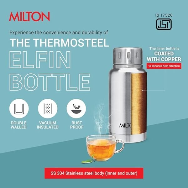 Milton 160 Thermosteel Water Bottle 160 mL | Stainless Steel | 24 Hr Hot and Cold I Leak Proof Lid | ISI Certified I Vacuum Insulated I For Office, Gym, School I Colour Silver - Image 4