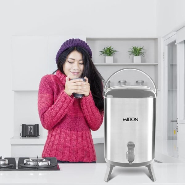 Milton Stellar 10 Thermosteel Water Jug | 10 litres | Silver | PU Insulated | Hot & Cold | Sturdy Base | Hygienic | Odour Free - Image 6