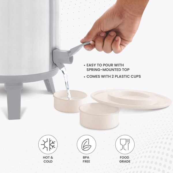 Milton Stellar 10 Thermosteel Water Jug | 10 litres | Silver | PU Insulated | Hot & Cold | Sturdy Base | Hygienic | Odour Free - Image 2