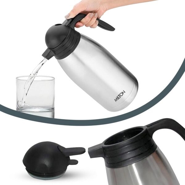 Milton Carafe 1500 Stainless Steel Double Walled Vacuum Insulated Flask with Lid and Handle | 1500 mL | Hot & Cold Retention | Leak Proof, Rust Free, Easy to Carry| Colour Steel - Image 2