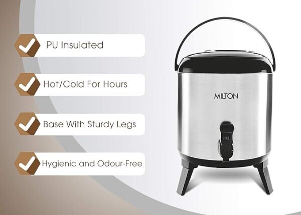 Milton Stellar 5 Thermosteel Water Jug | 5 litres | PU Insulated | Hot & Cold | Sturdy Base | Hygienic | Odour Free | Silver Colour - Image 5