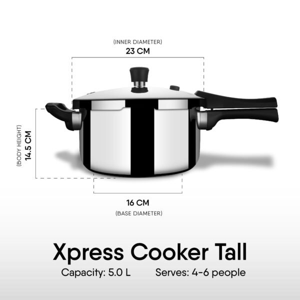 Stahl Xpress Triply Stainless Steel Outer Lid Pressure Cooker- 5L | Gas & Induction Cooktops Compatible | Serves 4-6 People - Image 8