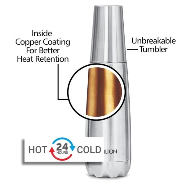 Milton Vertex Steel 1000 Thermosteel Hot or Cold Water Bottle with Stainless Steel Tumbler | 1 Litre | With SS Glass Attachment |Colour Silver - Image 5
