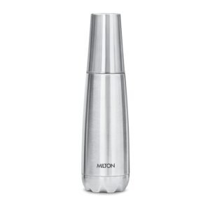 Milton Vertex Steel 1000 Thermosteel Hot or Cold Water Bottle with Stainless Steel Tumbler | 1 Litre | With SS Glass Attachment |Colour Silver