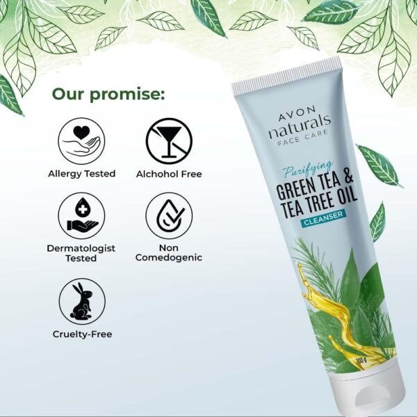 AVON Naturals Green Tea and Tea Tree Oil Cleanser, 100g | Facewash - Image 7