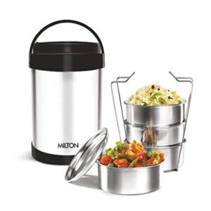 MILTON Royal 4 Stainless Steel Containers | Capacity 600 mL Each | PU Insulated | Hot & Cold Leak Proof Lunch Box for Office, College, Picnic | Colour Silver | 4 Containers