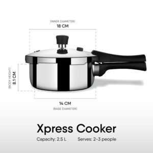 Stahl Xpress Triply Stainless Steel Pressure Cooker- 2.5L | Outer Lid | Works On Gas & Induction Cooktops | Serves 2-3 People