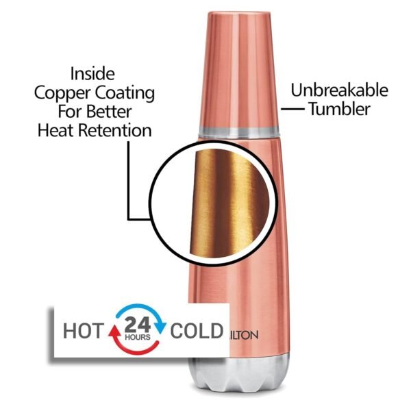 Milton Vertex Steel-1000 Thermosteel Vacuum Insulated Hot and Cold Water Bottle with Tumbler | 1 Litre | Colour Metalic Copper - Image 2