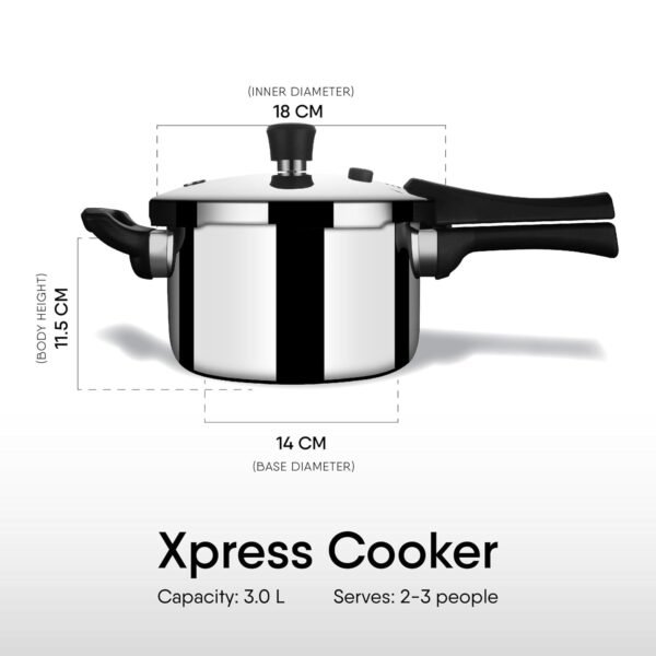 Stahl Xpress Triply Stainless Steel Outer Lid Pressure Cooker- 3L | Gas & Induction Cooktops Compatible | Serves 3-4 People - Image 8