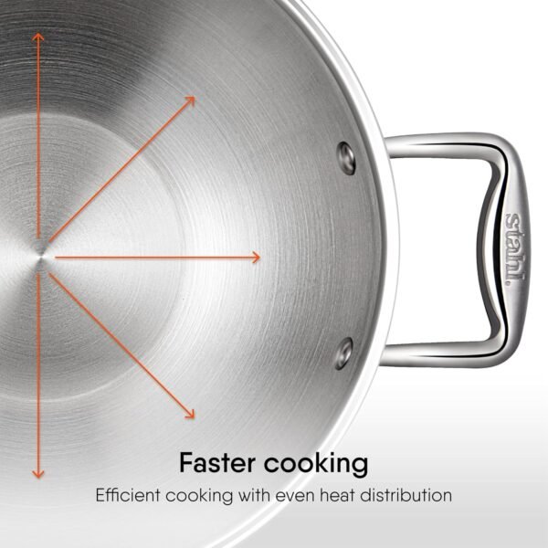 Stahl Artisan Triply Stainless Steel Kadhai With Lid & Handles, 1.6L, 20cm| Gas & Induction Cooktop Compatible | Cook & Serve Kadai | Serves 3-4 People - Image 3