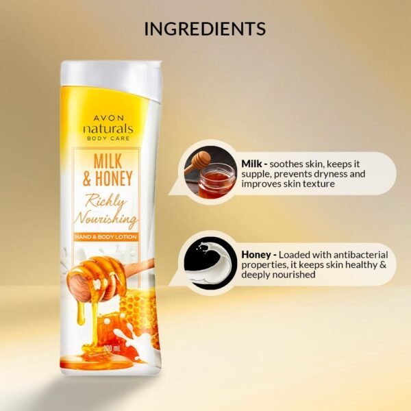 Avon Naturals Milk & Honey Hand & Body Lotion 200 mL | Light weight and Non-greasy - Image 2