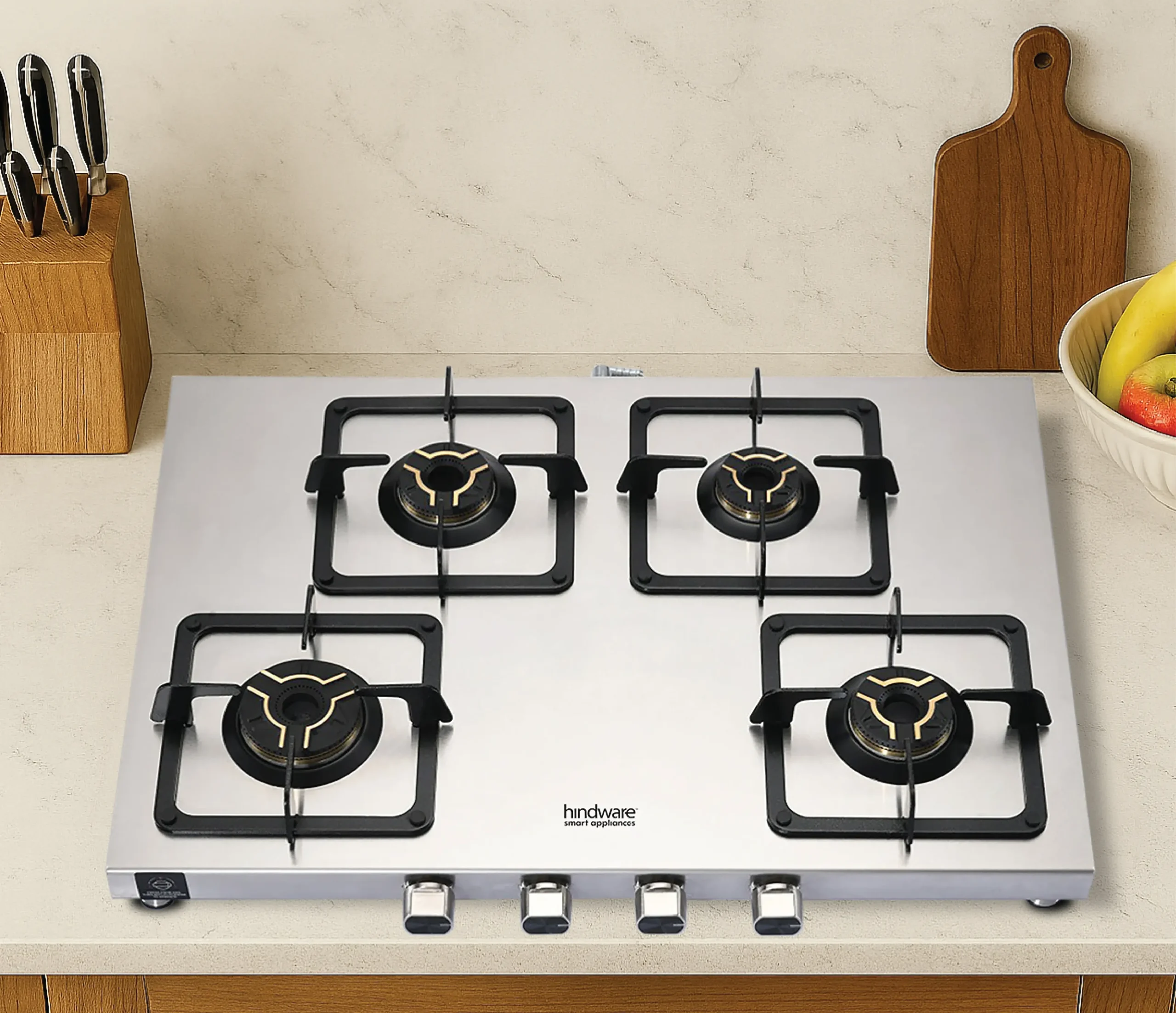 Hindware Arturo SS 4 Burner Cooktop | Premium Gas Stove